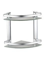 Danube Home Milano Glass Corner Shelf Two Layer, Silver