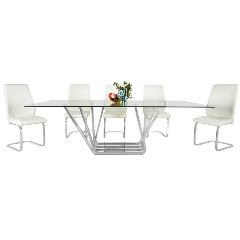 

Danube Home Herardo Dining Set, Glass/Chrome/White