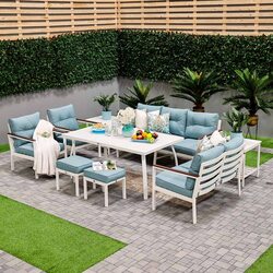 Danube Home Almaaz 9-Seater Outdoor Sofa Cum Dining Set, Light Blue