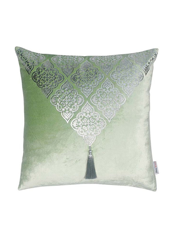 Danube Home Edria Viscose Velvet With Metallic Foil Printed Filled Cushion, Pistachio/Silver