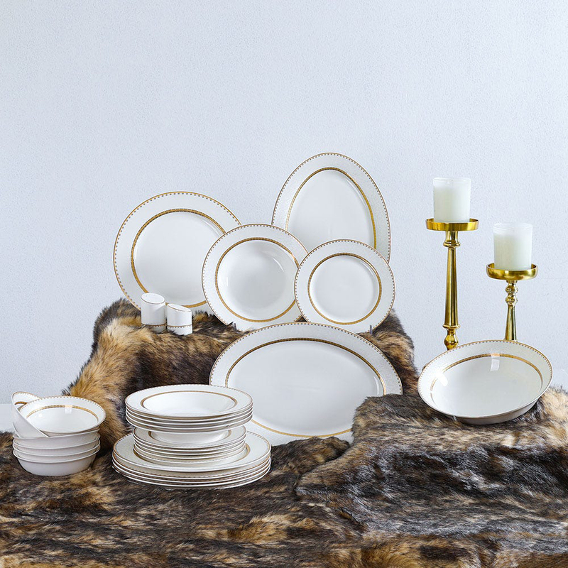 

Danube Home 29-Piece Dawson Dinner Set, TRJ20031, White/Gold