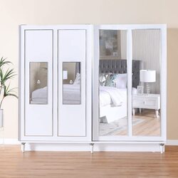 Danube Home Merit Sliding Door Wardrobe Closet for Hanging Clothes with Rods & Shelves, White/Silver
