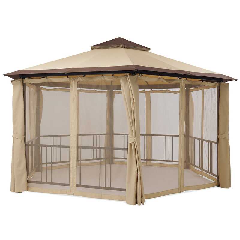 Danube Home Amber Hexagonal Gazebo, Beige/Brown