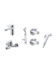 Danube Home Milano Don Collection Set Basin/Bath/Shattaf/Angle Valve/Kit, Silver