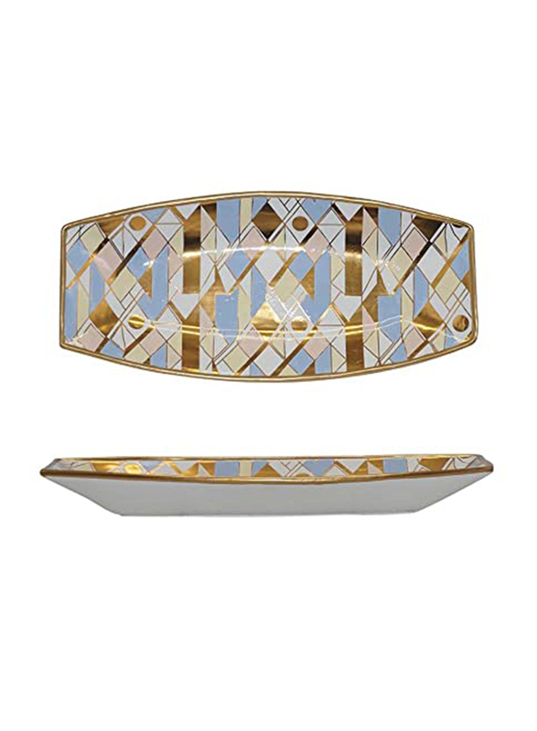 

Danube Home Jessiah Checkered Platter, White/Gold