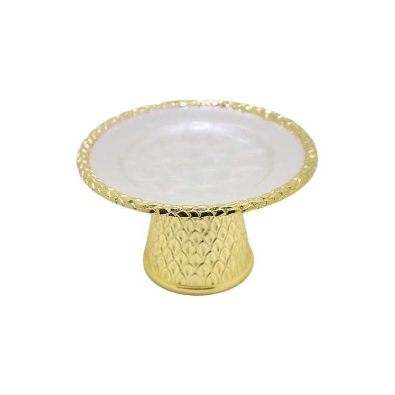 

Danube Home 17cm White Pearl Sweet Serving Tray with Base, AL 5917, White/Gold