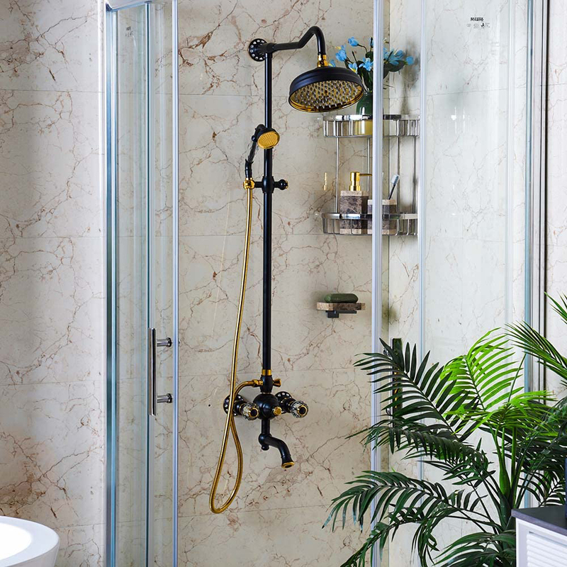 

Danube Home Milano Libra Crystal Bath Shower Mixer Complete Set, Black & Gold
