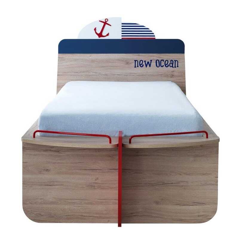 

Danube Home Ocean Kid Bed with Trandle Bed and Night Stand, Natural/Blue/Red
