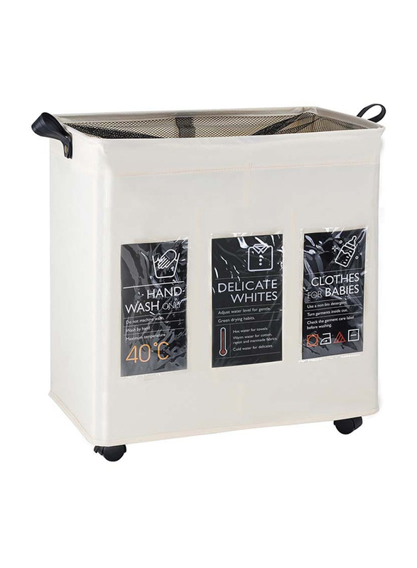 Danube Home Oliver Triple Laundry Hamper with 4 Wheels, White