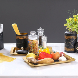 Danube Home 2-Piece Monstera Waved Serving Tray Set, Black/Gold