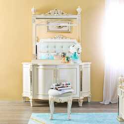 Danube Home Celia Dresser with Mirror and Stool, Cream/Golden