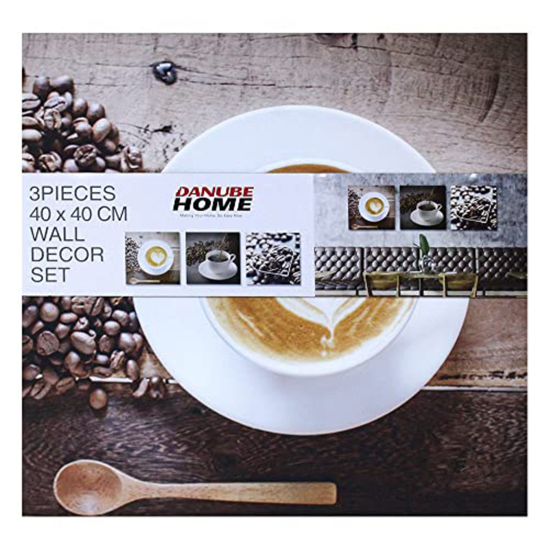 Danube Home Lorena Coffee Stretched Canvas Set, 3 Pieces, 40 x 40 x 1.8cm, Multicolour