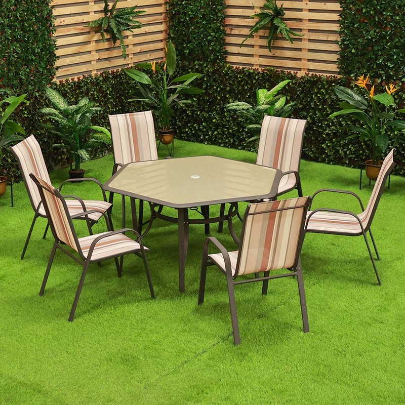 Danube Home Carolina Text Line Dining Set, Beige/Brown/Black