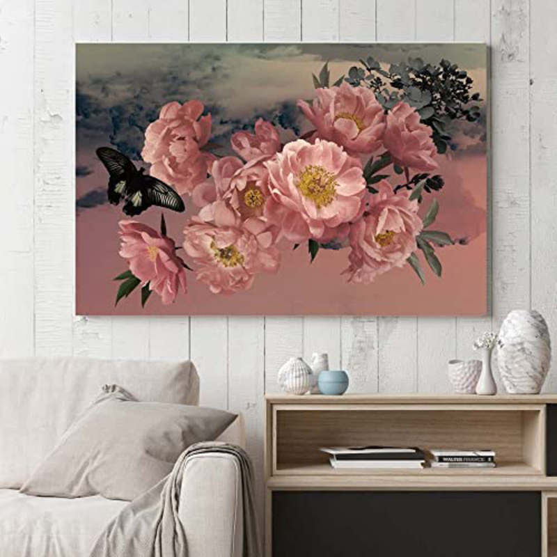 

Danube Home Lorena Pink Flowers And A Black Butterfly Canvas Frame, Pink