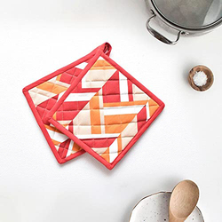 Danube Home Geometric Set 2 Pot Holder, Red