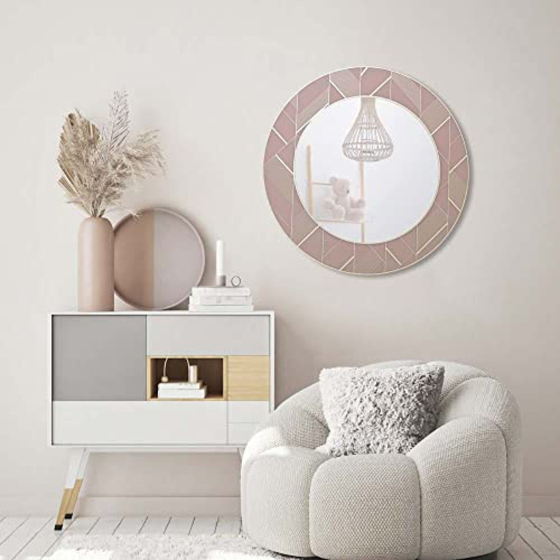 

Danube Home Arthur Geometrical Framed Round Mirror, Pink/Gold