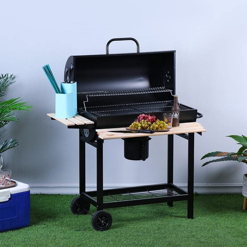 

Danube Home Charcoal BBQ Grill with Wooden Stand, Black