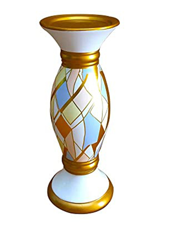 

Danube Home Jessiah Checker Candle Holder, White/Gold