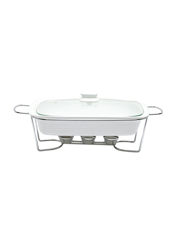 

Danube Home Grace Rectangular Casserole Food Warmer, White/Silver