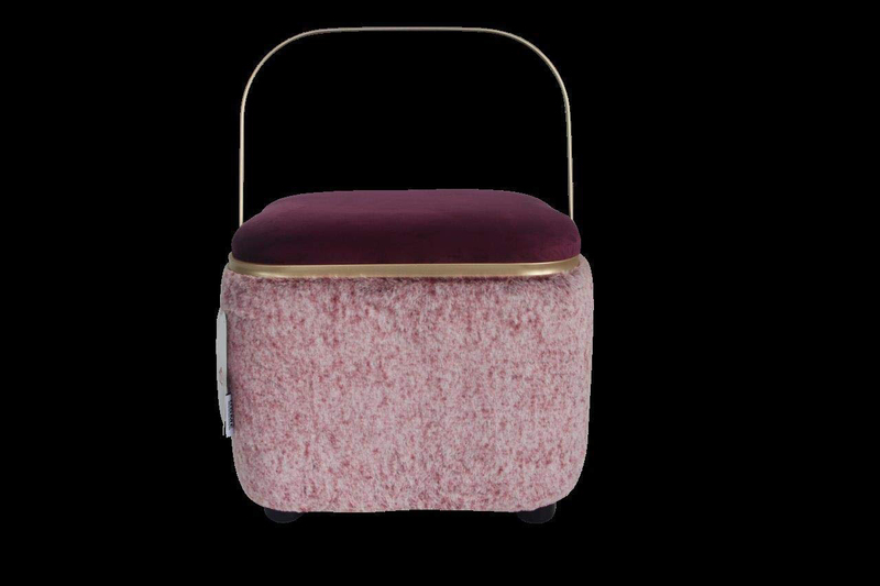 

Danube Home Santi Fur Pouf With Iron Handle, 40L x 35W x 34Hcm, Pink