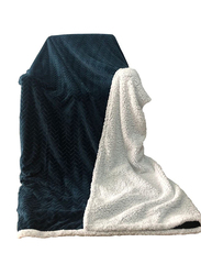 Danube Home Solid Jacquard Flannel Plush Reverse Sherpa Blanket, H150 x W200 x D150cm, Navy Blue