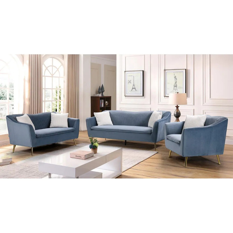 Danube Home Agnes Fabric Sofa, Double Seater, Sky Blue/White