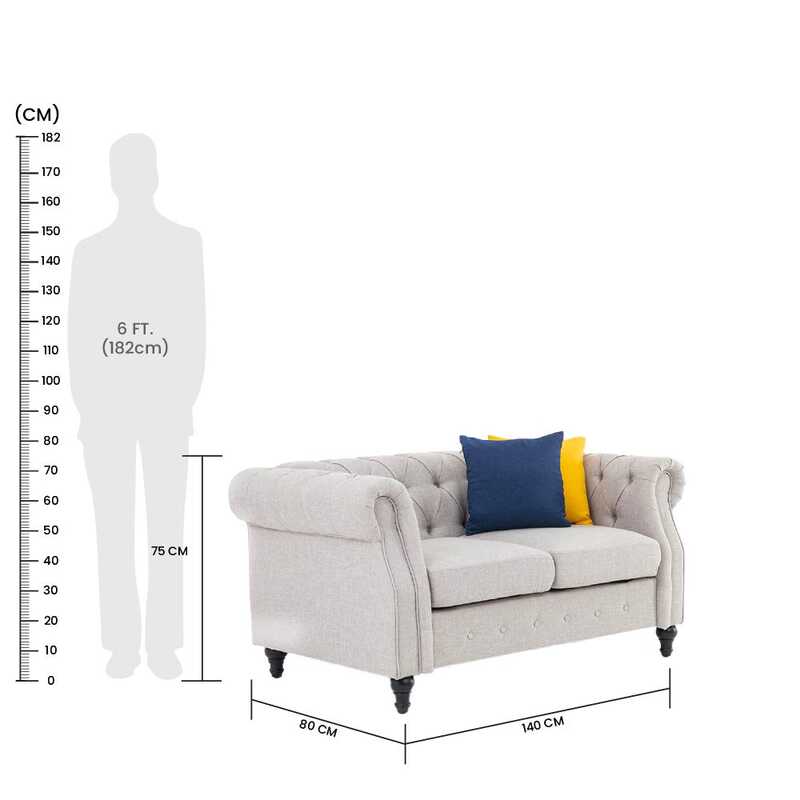 Danube Home David Fabric Sofa, Double Seater, Light Grey