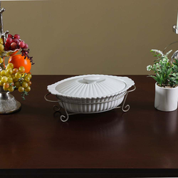 Danube Home 12-inch Blumen Casserole with Stand, White