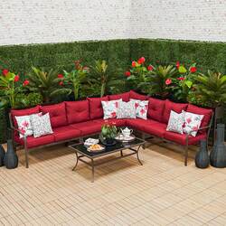 Danube Home Leo 7 Seater L-Shape Sofa Set, 5 Pieces, Red
