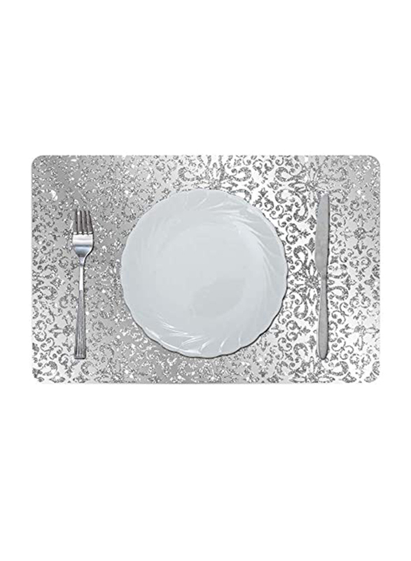 Danube Home Glamour Glitter Metallic Mirror Look Printed Placemat, Silver