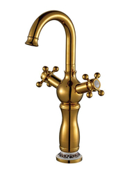 Danube Home Milano Basin Mixer with Push Type Pop Up Waste, Brass Gold Art