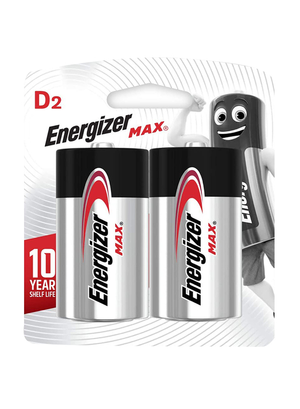 

Energizer Max 1.5V D Square Alkaline Batteries, 2 Pieces, E95 BP2, Black/Silver