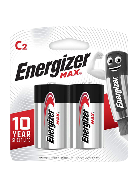 

Energizer Max 1.5V C Square Alkaline Batteries, E93 BP2, Black/Silver