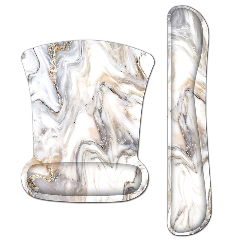 

Memory Foam Keyboard Wrist Rest Pad and Mouse Pad Set, White Gold Marble
