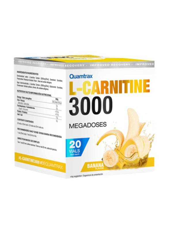 

Quamtrax Nutrition L-Carnitine 3000 Megadoses Shots, 20 Pieces x 2ml, Banana