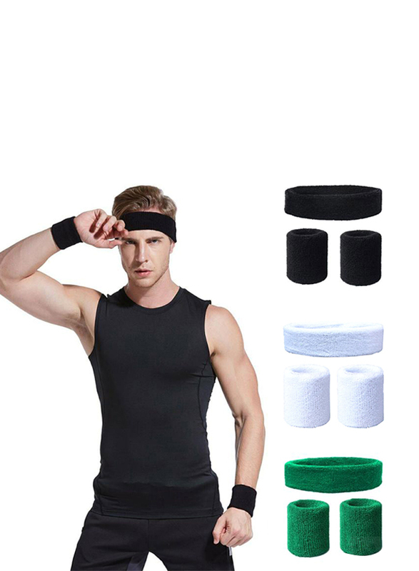 

Head and Wrist Sweat Band Set, 3 Pieces, Multicolour