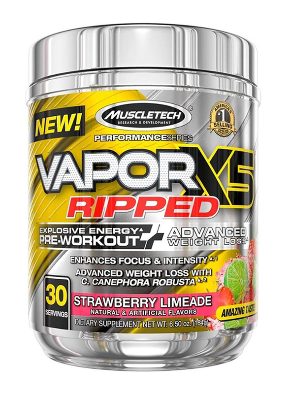 

Muscletech Vapor X5 Ripped Pre Workout, 184g, Strawberry Limeade