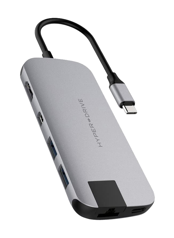 

Hyper 8-in-1 USB C Slim Hub for MacBook and USB-C Devices, HYPER-HD247B-SIL, Silver