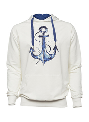 BiggDesign Anemoss Anchor Long Sleeve Hoodie Sweatshirt for Men, White/Blue