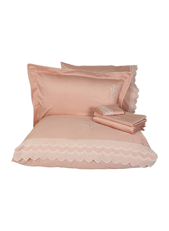 Ecocotton 6-Piece Ekin Eco Double Duvet Cover Set, 1 Duvet Cover + 1 Bed Sheet + 2 Pillow Cases + 2 Oxford Pillow Cases, Peach