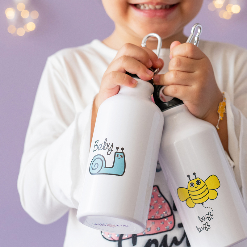 Milk & Moo 400ml Sangaloz Kids Aluminium Water Bottle, White/Blue