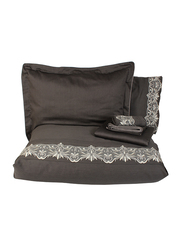 Ecocotton 100% Organic Tilsim Double Duvet Set, 1 Bed Linen + 1 Bed Sheets + 2 Pillow Case + 2 Oxford Pillow Case, Grey