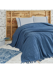 Ecocotton 4-Piece Balera Double Pique Set, 1 Pique + 1 Bed Sheet + 2 Pillow Cases, Blue