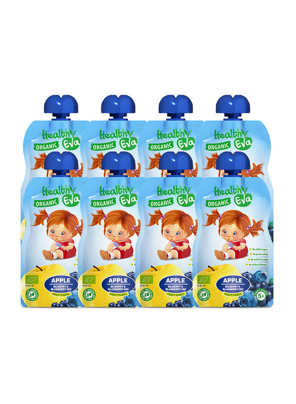 

Healthy Eva Apple, Bilberry and Blueberry Organic Fruit Puree Juice, 8 x 90g