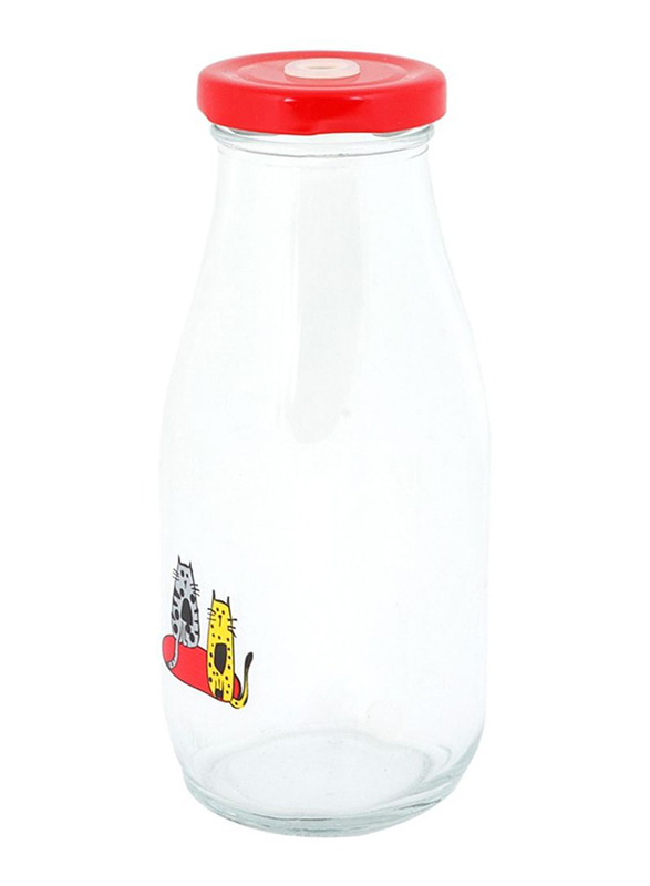 Biggdesign 320ml Cats Lemonade Glass Bottle, Red/Clear