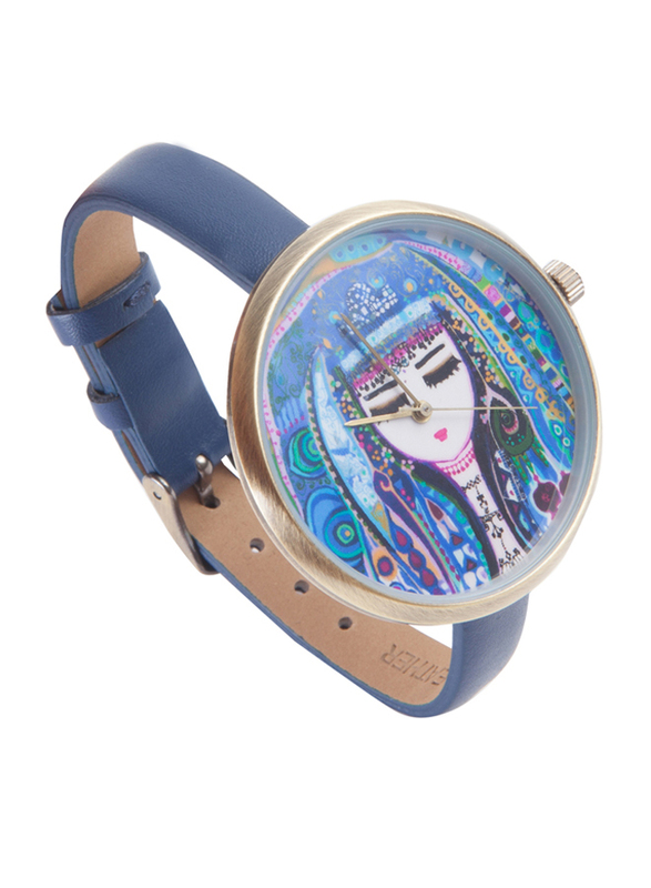 BiggDesign Blue Water Design Analog Watch for Women with Leather Band, Water Resistant, Blue