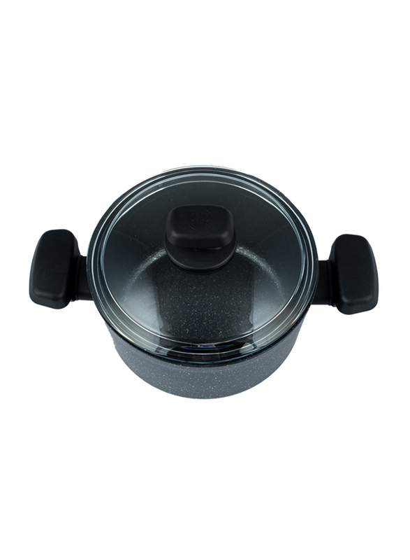 Korkmaz 20cm Ornella Aluminum Non-Stick Deep Round Pot with Lid, A1835, Black