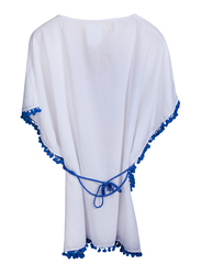 BiggDesign Pompom Batwing Mini Beach Dress, Large/Extra Large, White/Blue