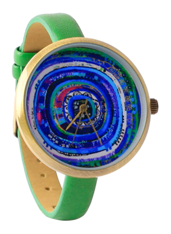 BiggDesign Evil Eye Design Analog Watch for Women with Leather Band, Water Resistant, Green-Blue