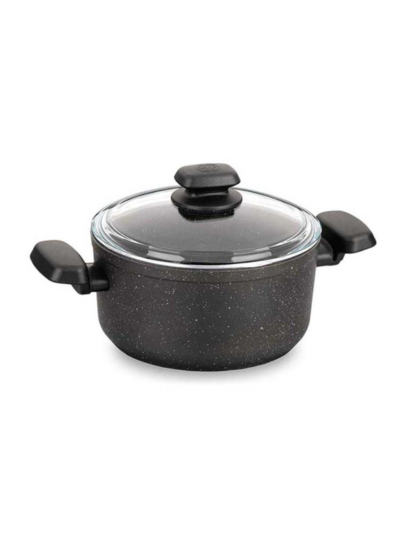 Korkmaz 20cm Ornella Aluminum Non-Stick Deep Round Pot with Lid, A1835, Black